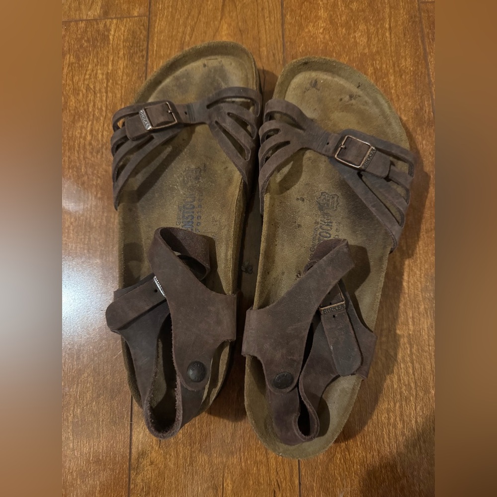 Birkenstock Brown oiled leather Bali ankle strap sandal 42